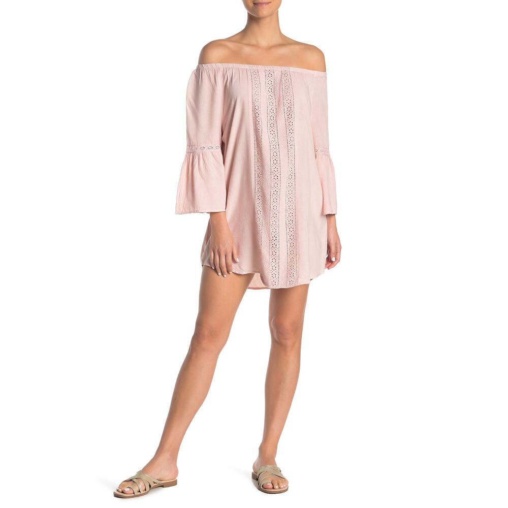 Splendid Long Lines Off Shoulder Pale Pink Dress M